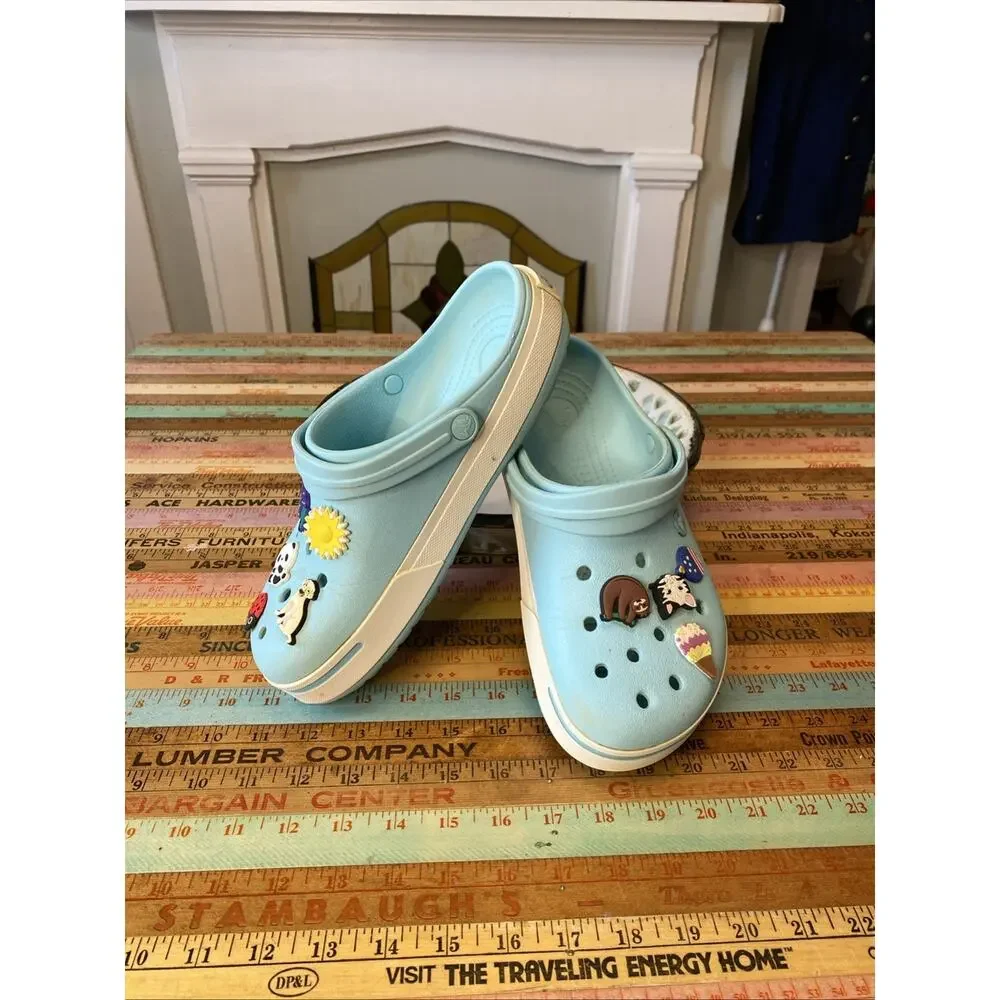 CROCS Crocband II Women's Size 10 Mens 8 Ice Blue White Clog w/ Jibbits